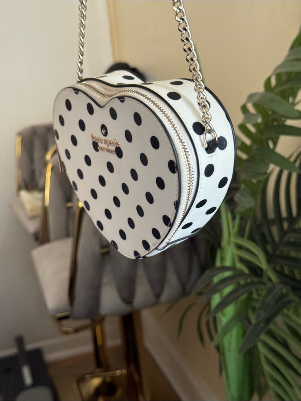 kate spade White and Black Polka Dot Heart Crossbody Bag - Picture 4 of 9
